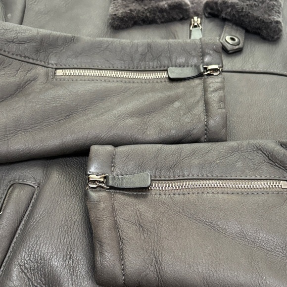 Men's Black Leather Jacket with Fur Collar - Picture 14 of 15